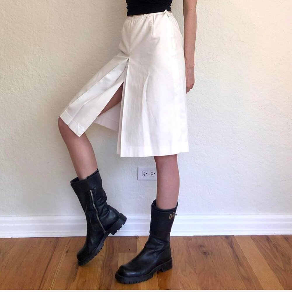 Vintage Prada white pleated midi skirt